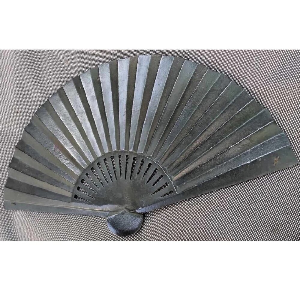 Vintage Heavy Cast Iron Bronze Japanese Embossed Hand-Stained Bonsai Tree Fan